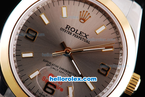 Rolex Air-King Oyster Perpetual Automatic Two Tone with Gold Bezel and Grey Dial - Click Image to Close